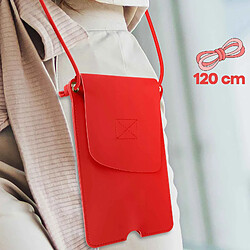 Avizar Pochette Bandoulière Smartphone avec Rangement carte Simili cuir Rouge pas cher