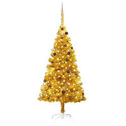 vidaXL Arbre de Noël artificiel pré-éclairé et boules doré 210 cm PET