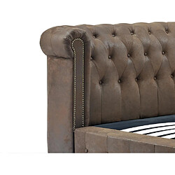 Vente-Unique Lit chesterfield 160 x 200 cm - Tissu effet cuir vieilli - Marron + Matelas - TONGERLA pas cher