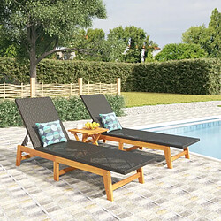 Maison Chic Lot de 2 Chaises longues | Transat Bain de soleil noir/marron résine tressée/bois d'acacia -GKD63425