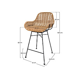 Acheter Rendez Vous Deco Chaise de bar mi-hauteur Carmela en résine tressée naturelle 65 cm (lot de 2)