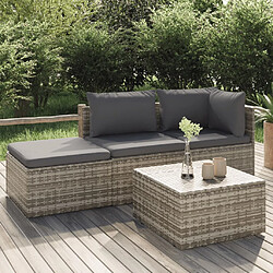 vidaXL Salon de jardin 4 pcs avec coussins Gris Résine tressée