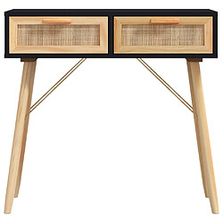 Avis vidaXL Table console Noir 80x30x75 cm Bois massif pin /rotin naturel