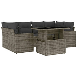 vidaXL Salon de jardin avec coussins 7 pcs gris résine tressée