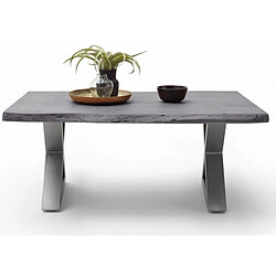 Avis Pegane Table basse en bois d'acacia massif gris et acier inoxydable X - L.110 x H.45 x P.70 cm