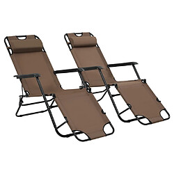 vidaXL Chaises longues pliables 2 pcs avec repose-pied Acier Marron 