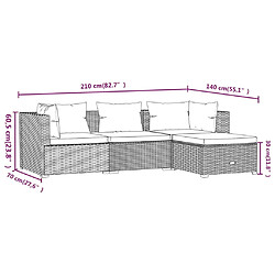 vidaXL Salon de jardin 4 pcs avec coussins Résine tressée Noir pas cher