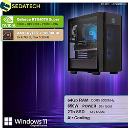 Sedatech PC Gamer Pro ATX • AMD Ryzen 7 9800X3D • RTX4070 Super • 64Go DDR5 • 2To SSD M.2 • Windows 11