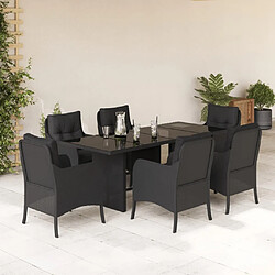 Maison Chic Ensemble à manger d'extérieur 7 pcs avec coussins,Salon de jardin,Mobilier de jardin Noir Résine tressée -GKD258014