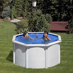 Piscine ronde en acier Gre Fidji 240x120 cm échelle avec plateforme et purificateur de sable 4 000 L/h, coloris blanc