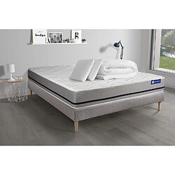 ACTISOM Pack prêt à dormir matelas 140x200 ACTILATEX SOFT 3zones de confort + sommier KIT gris + 2 oreillers + couette