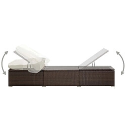 Avis Helloshop26 Transat chaise longue bain de soleil lit de jardin terrasse meuble d'extérieur avec auvent et coussin résine tressée marron 02_0012274