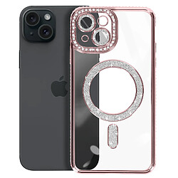 Avizar Coque Diamant pour iPhone 15 Protection MagSafe Contour Strass Rose Champagne