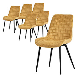 ML-Design Lot de 6 Chaises de Salle à Manger, Jaune Moutarde, Assise en Velours avec Pieds Métalliques Noir