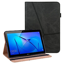 Etui en PU ligne de couture avec support et porte-cartes noir pour votre Huawei MediaPad T3 10