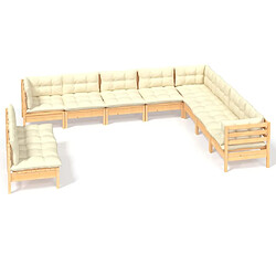 Maison Chic Salon de jardin 10 pcs avec coussins | Ensemble de Table et chaises | Mobilier d'Extérieur crème Bois de pin solide -GKD12697