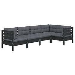 Avis Maison Chic Salon de jardin 5 pcs + coussins - Mobilier/Meubles de jardin - Table et chaises d'extérieur Noir Bois de pin -MN37350