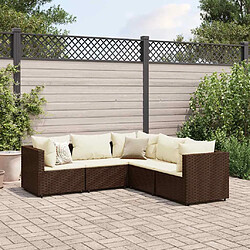 vidaXL Salon de jardin 5 pcs avec coussins Marron Résine tressée