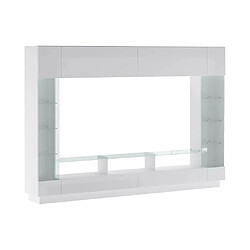 Avis Vente-Unique Mur TV avec rangements et LEDs en verre trempé - Blanc laqué - BRIANO