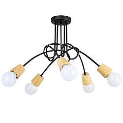 Stoex Plafonnier Lampe de Plafond Vintage avec 5 Edison Douille E27 en Métal Bois Luminaire pour Salon Chambre Décoration,Noir