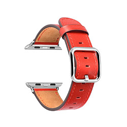 Bracelet cuir classique pour Apple Watch 42/44mm - Rouge Bracelet cuir à boucle carrée - Confort optimal - Compatible Apple Watch - Design élégant