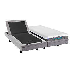 Vente-Unique Lit électrique de relaxation déco + matelas mémoire de forme - 2 x 90 x 200 cm - Tissu - Gris - MENASINA de DREAMEA