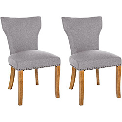 Decoshop26 Set de 2 chaises de salle à manger boutons décoratifs en tissu couleur gris et pieds en bois 10_0001592