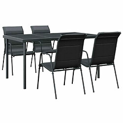 Ensemble à manger de jardin 5 pcs,Table et chaise à dîner noir textilène et acier -MN73224