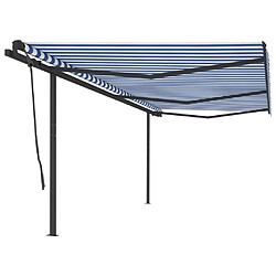 Maison Chic Auvent manuel rétractable,Store manuel de porte avec poteaux 6x3,5 m Bleu et blanc -GKD43670