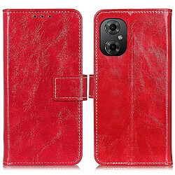 Etui en PU texture rétro crazy horse, fermoir magnétique avec support pour votre Xiaomi Poco M4 5G/M5 5G - rouge