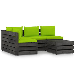 vidaXL Salon de jardin 5 pcs avec coussins Bois imprégné de gris