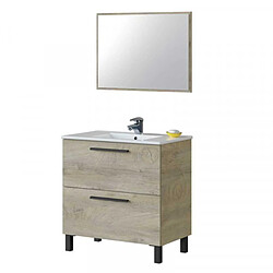 Dansmamaison Meuble sous vasque 2 tiroirs 80 cm + vasque + miroir + colonne Chêne - ENATHA