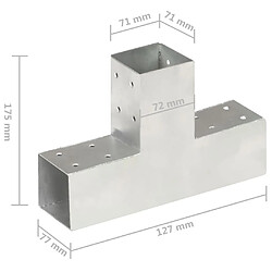 vidaXL Connecteur de poteau Forme en T Métal galvanisé 71x71 mm pas cher