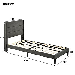 Acheter KOMHTOM Lit Double Rembourré 90 X 200 cm - Cadre De Lit Avec Sommier À Lattes et Tête De Lit - En Velours - Gris Foncé - Sans Matelas