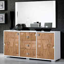 Dansmamaison Buffet 2 portes 3 tiroirs Laqué Blanc Brillant/Bois - AVELLINO