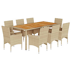 vidaXL Ensemble à manger de jardin et coussins 9pcs beige rotin acacia