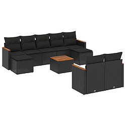 vidaXL Salon de jardin 10 pcs avec coussins noir résine tressée