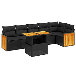 vidaXL Salon de jardin 7 pcs avec coussins noir résine tressée