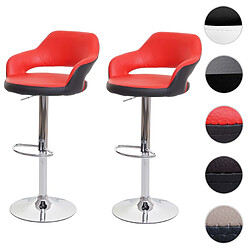 Mendler 2x Tabouret de bar HWC-F16, tabouret pivotant, avec dossier simili cuir ~ rouge-noir