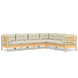 Maison Chic Salon de jardin 6 pcs avec coussins | Ensemble de Table et chaises | Mobilier d'Extérieur crème Bois de pin solide -GKD42919