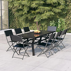 Salle à manger de jardin 9 pcs,Table et chaise à dîner Gris et noir -MN12676