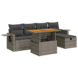 vidaXL Salon de jardin avec coussins 6 pcs gris résine tressée acacia