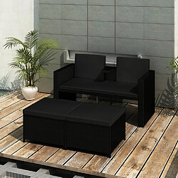 Maison Chic Salon de jardin 3 pcs + coussins - Mobilier/Meubles de jardin - Table et chaises d'extérieur Résine tressée Noir -MN14936