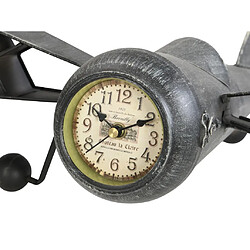 Avis Vente-Unique Horloge avion vintage à poser - Métal - L. 44.5 x P. 39.5 x H. 20 cm - Anthracite - KYOTO