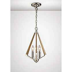 Luminaire Center Suspension Hilton Tetragonal 3 Ampoules E14 Polished Nickel/bois taupe