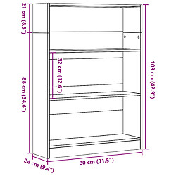 vidaXL Bibliothèque vieux bois 80x24x109 cm bois d'ingénierie pas cher