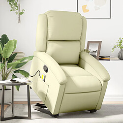 vidaXL Fauteuil inclinable de massage crème cuir véritable