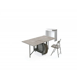 Inside 75 Console extensible Design BALTO PLUS blanc avec table pliante gris béton et 6 chaises intégrées taupe pas cher