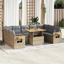 vidaXL Salon de jardin avec coussins 10pcs beige résine tressée acacia