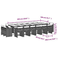 vidaXL Ensemble à manger de jardin et coussins 17 pcs marron rotin pas cher